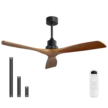 Front. Sofucor - No Light Ceiling Fan 52in Modern Solid Wood Ceiling Fan Remote 6 Speeds/Reversible Quiet DC - Black.