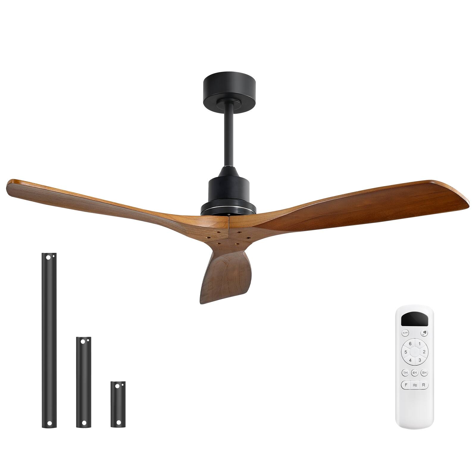 Sofucor - No Light Ceiling Fan 52in Modern Solid Wood Ceiling Fan Remote 6 Speeds/Reversible Quiet DC - Black