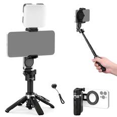 Front. Neewer - Basics Magnetic Selfie Stick Tripod, Extendable, w/ Remote, Black - Black.
