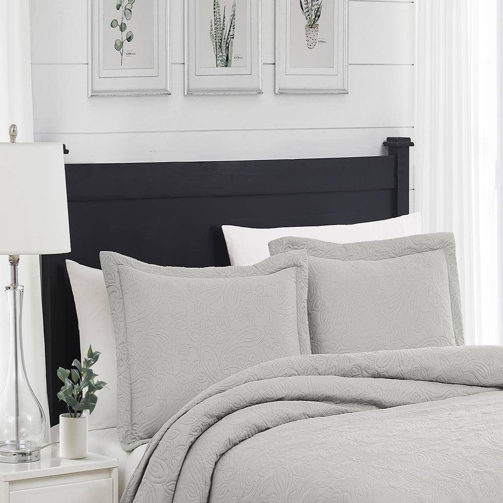 Alt View 1. RT Designers Collection - RT Designers Collection Milla 3pc Pinsonic All Season Quilt Set for Revitalize Bedroom Queen Silver - Silver.