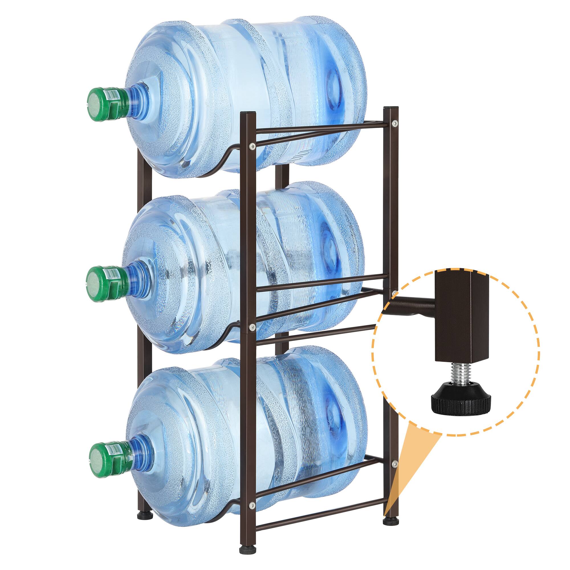 Alt View 1. Oumilen - Brown 3-Tier Square Tube Water Jug Rack, 5 Gallon Water Bottle Storage Stand with Adjustable Feet - Brown.
