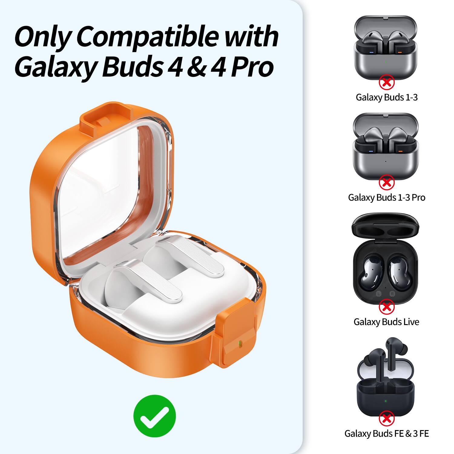 Only Compatible with Galaxy Buds 4 & 4 Pro

- Galaxy Buds 1-3
- Galaxy Buds 1-3 Pro
- Galaxy Buds Live
- Galaxy Buds FE & 3 FE