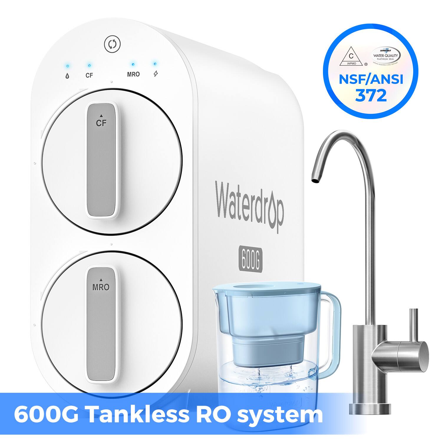Waterdrop - G2P600 Reverse Osmosis System Extra WD-PT-07B Water Filter Pitcher - White