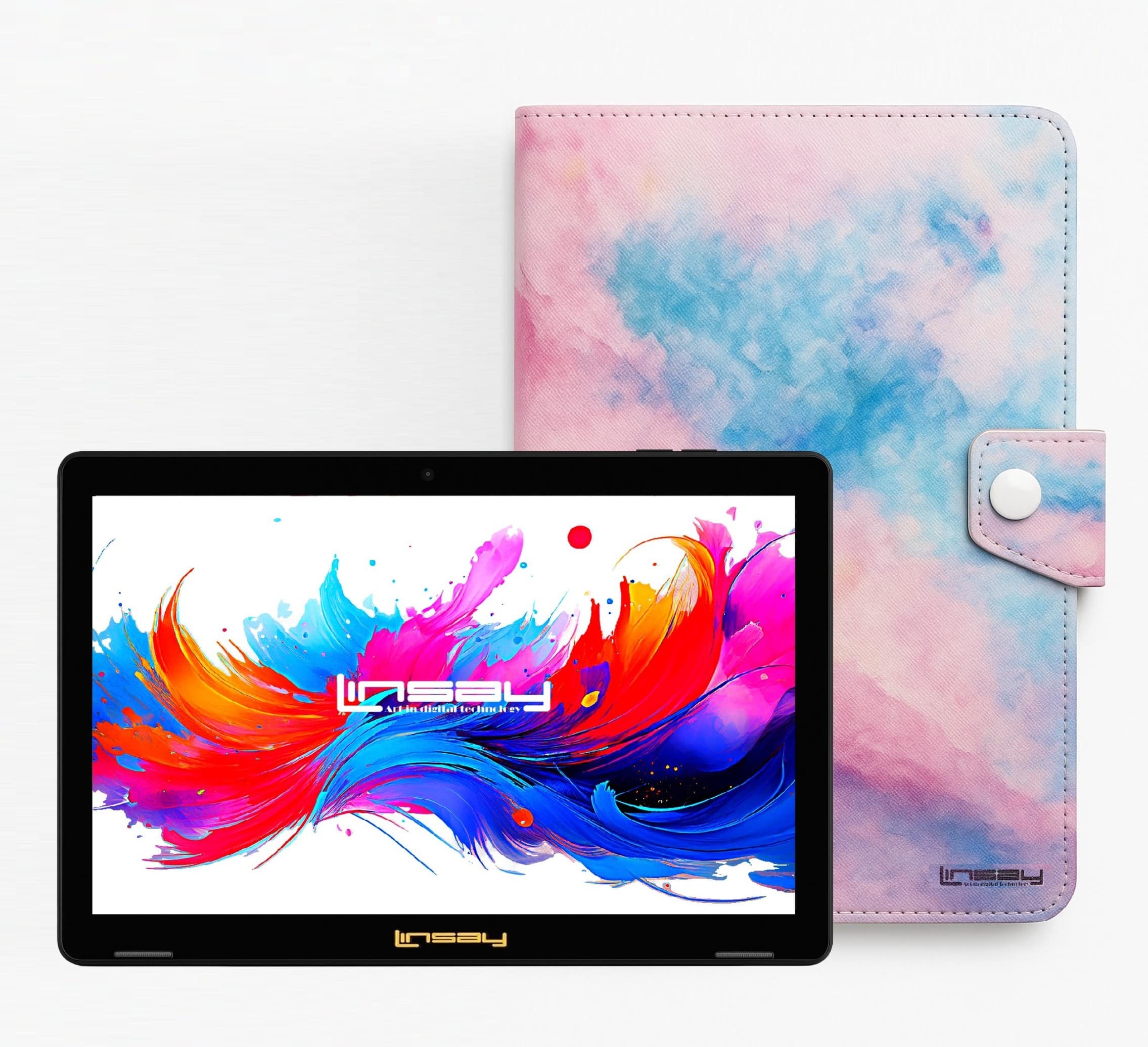 LINSAY - 10.1"Octa Core 256GB Storage Android 15 Tablet with Marble Case - Pink