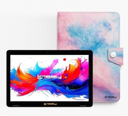 LINSAY - 10.1"Octa Core 256GB Storage Android 15 Tablet with Marble Case - Pink