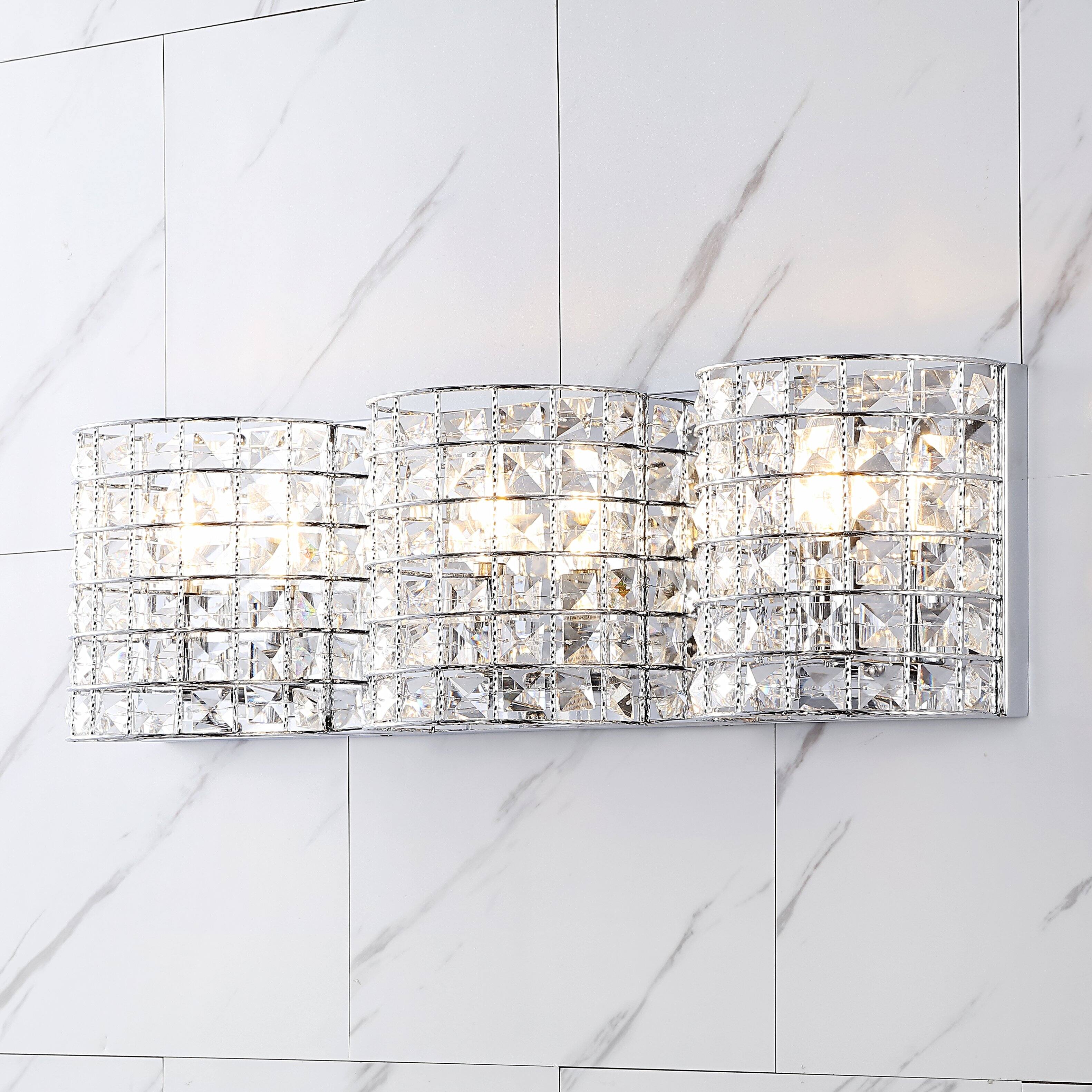 Alt View 1. Jonathan Y - Clara Deco 24" 3-Light Metal/Crystal Classic Glam LED Vanity Light, Chrome - Chrome.