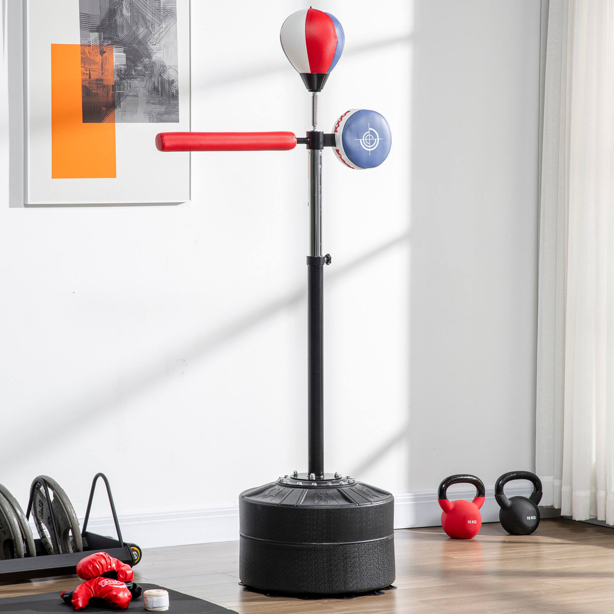 Alt View 1. Soozier - Standing Boxing Bag with Stand, Punching Speed Bag Reaction Bar Challenge with Suction Cups - Black, Red and Blue.