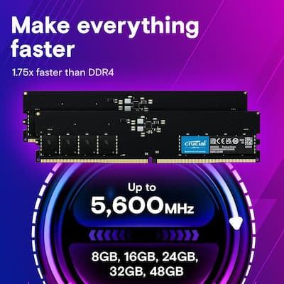 Crucial Micron 32GB DDR5 SDRAM Memory Module For Desktop PC Crucial Micron 32GB DDR5 SDRAM Memory Module For Desktop PC