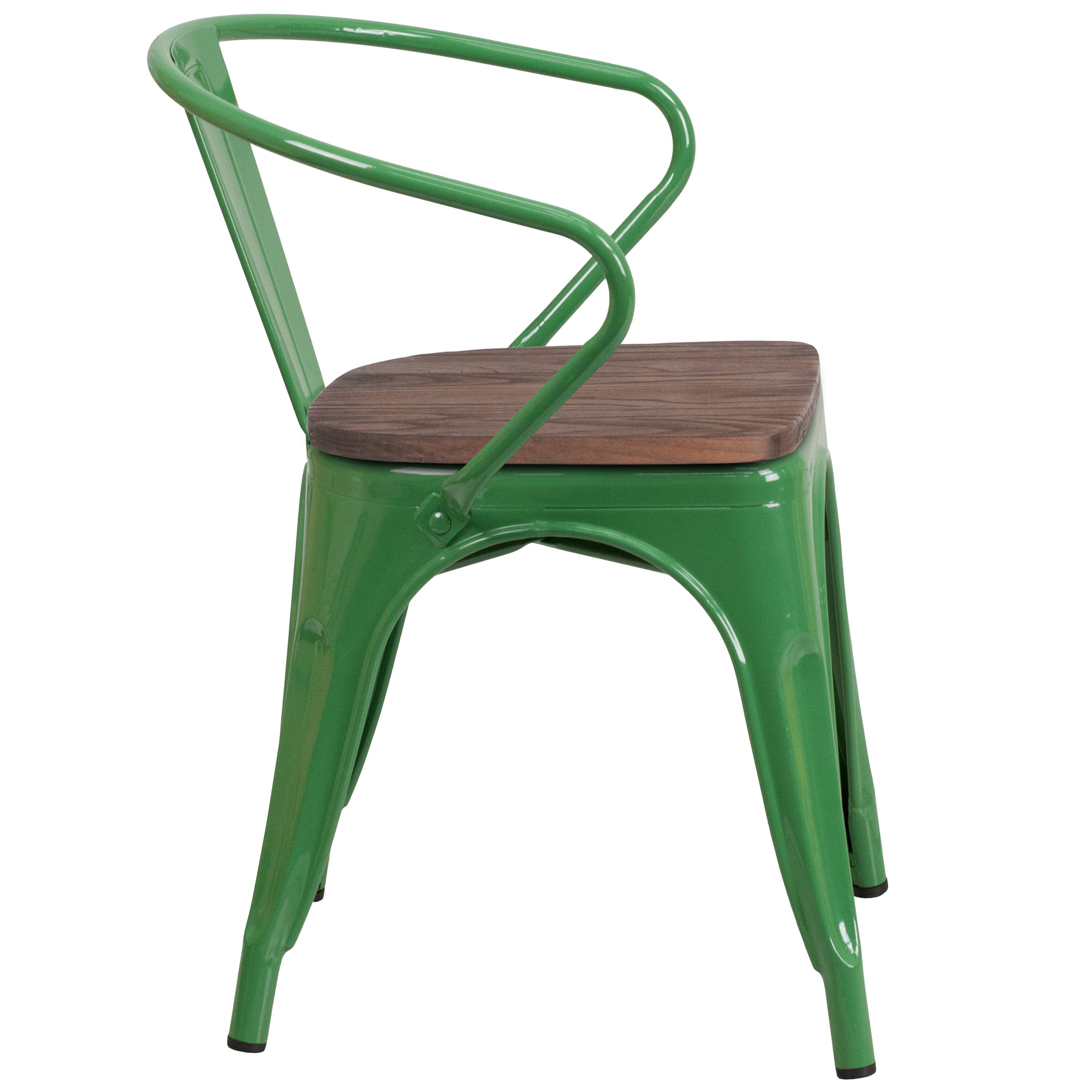 Alt View 4. Emma + Oliver - Metal Chair with Wood Seat and Arms - Green.