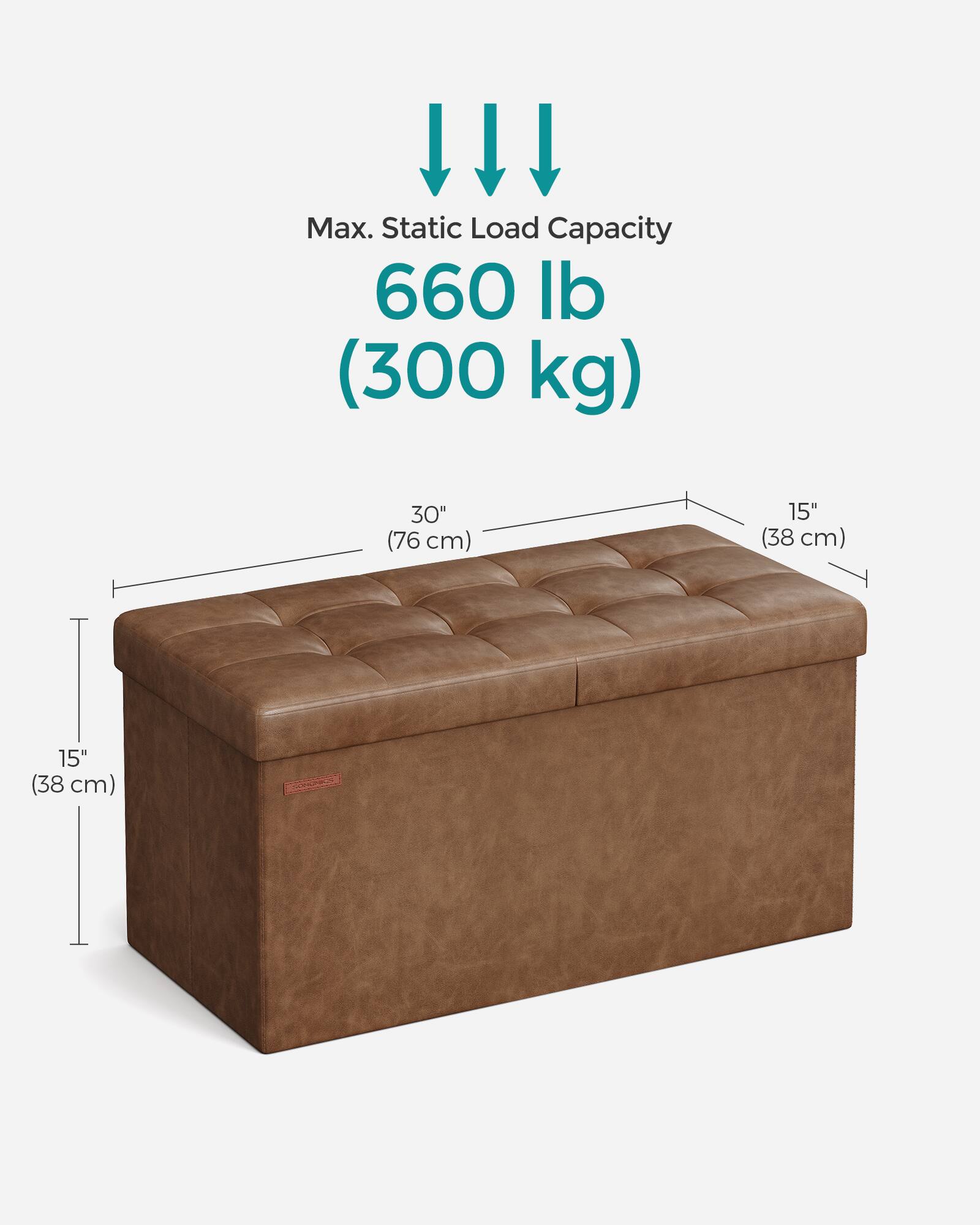 Max. Static Load Capacity: 660 lb (300 kg)

Dimensions:
- Length: 30" (76 cm)
- Width: 15" (38 cm)
- Height: 15" (38 cm)