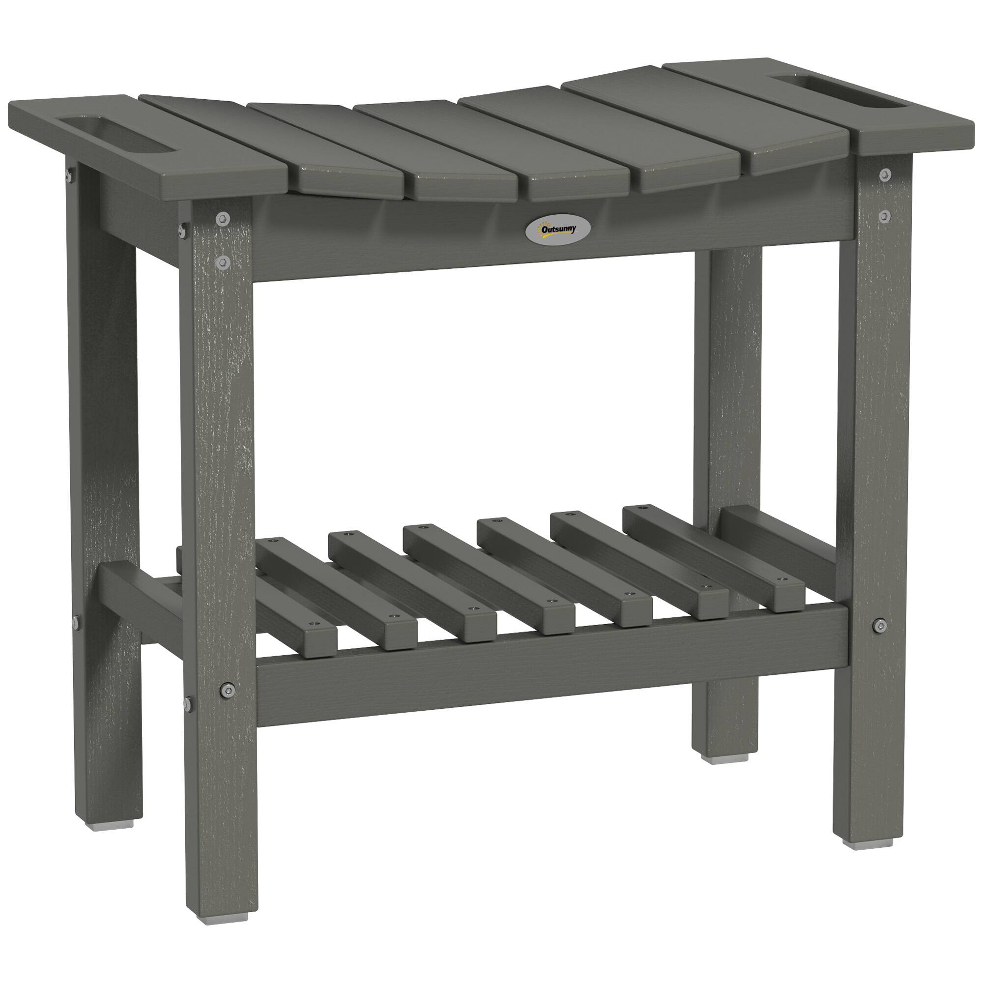 Front. Outsunny - Shower Bench for Inside Shower, HDPE Shower Stool with Handle, Storage Shelf, Non-Slip Pads - Dark Gray.