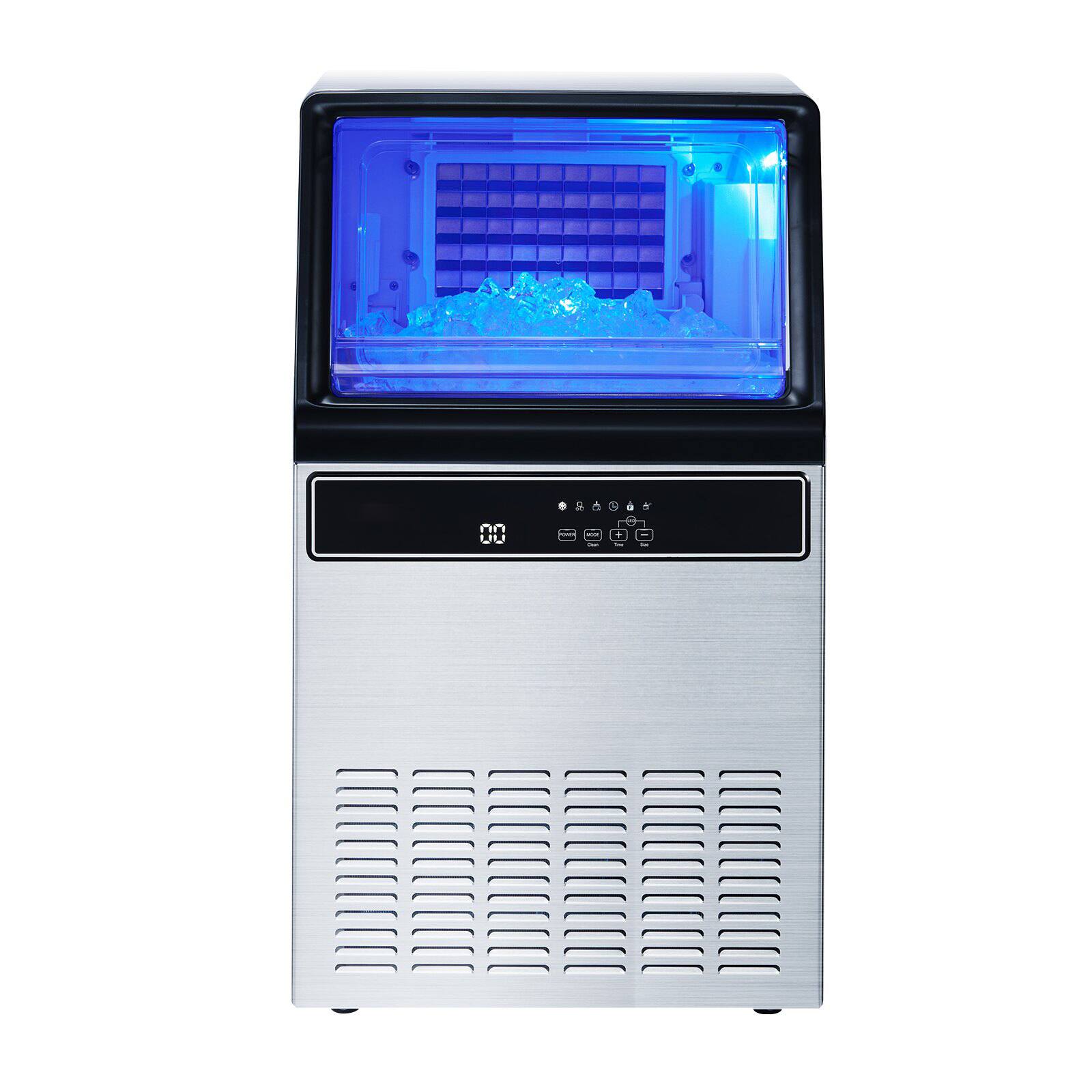 Alt View 8. Glintex - Commercial Ice Maker, 130 lb/Day, 33 lb Bin, 45 Cubes/Cycle, Self-Cleaning, LED Display, Under-Counter - Silver.