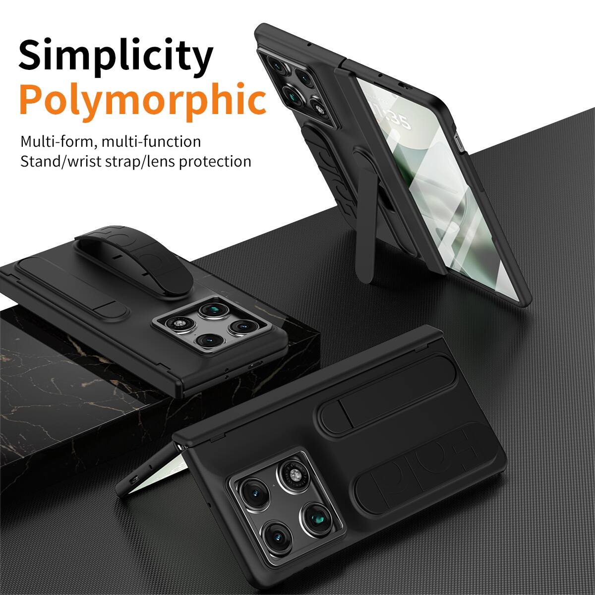 Simplicity Polymorphic  
Multi-form, multi-function  
Stand/wrist strap/lens protection  
135 PI9E