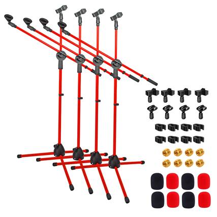 Front. 5 CORE - 5 Core Mic Stand 4Pcs Floor Height Adjustable Tripod Microphone Stands w Telescoping Boom Arm - Red.