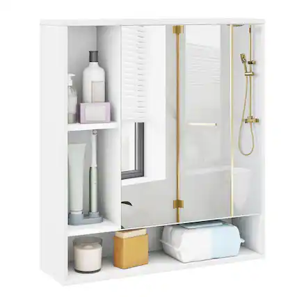 Front. Costway - Costway Bathroom Wall Cabinet with Mirror, Single Door, 3 Open Shelves & Adjustable Shelf - White.