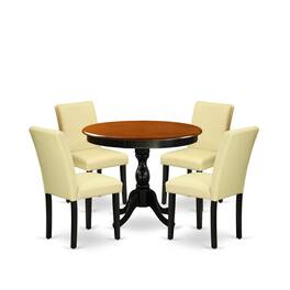 East West Furniture - 5-Piece Kitchen Table Set Consists of a Round Dinning Room Table and 4 Eggnog PU Leather Dining - Multi-Color