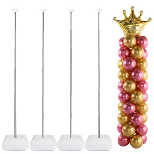 Front. ESBANY - Metal Balloon Column Kit Set of 4, Reusable Telescopic Design with Base, Height Adjustable from 1.5 to 7 Ft, Balloon - White.