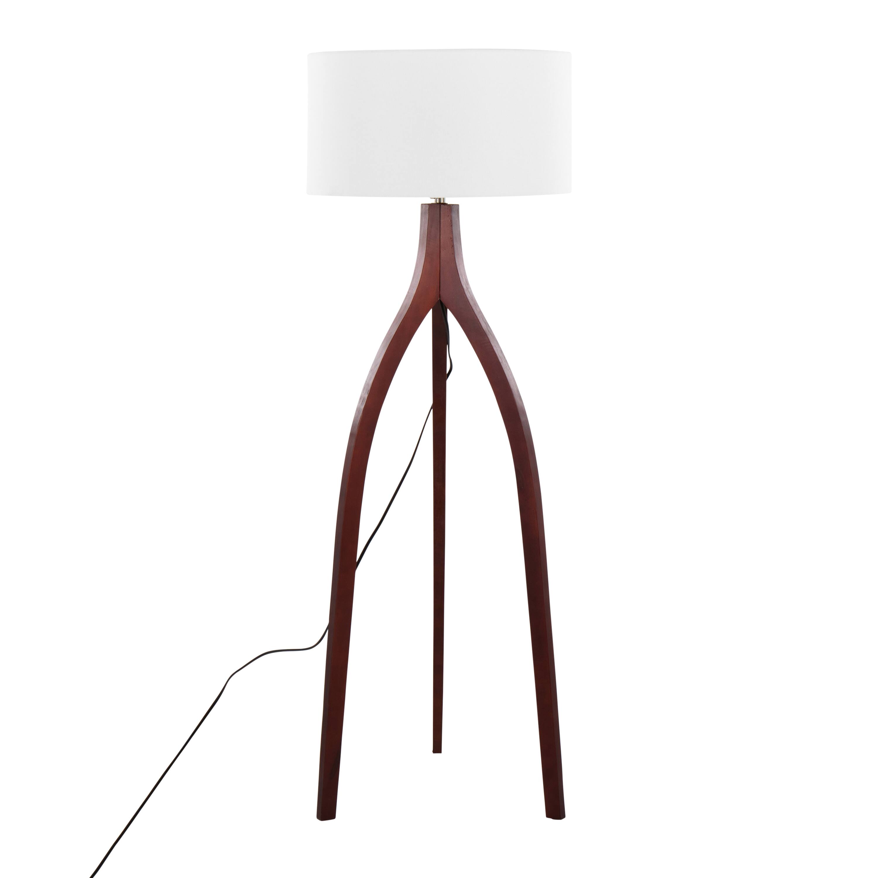 Alt View 1. Loheer - Loheer Wishbone Contemporary Floor Lamp Walnut Wood White Fabric Shade Mid Century Modern Standing Light for Living Room - Walnut.