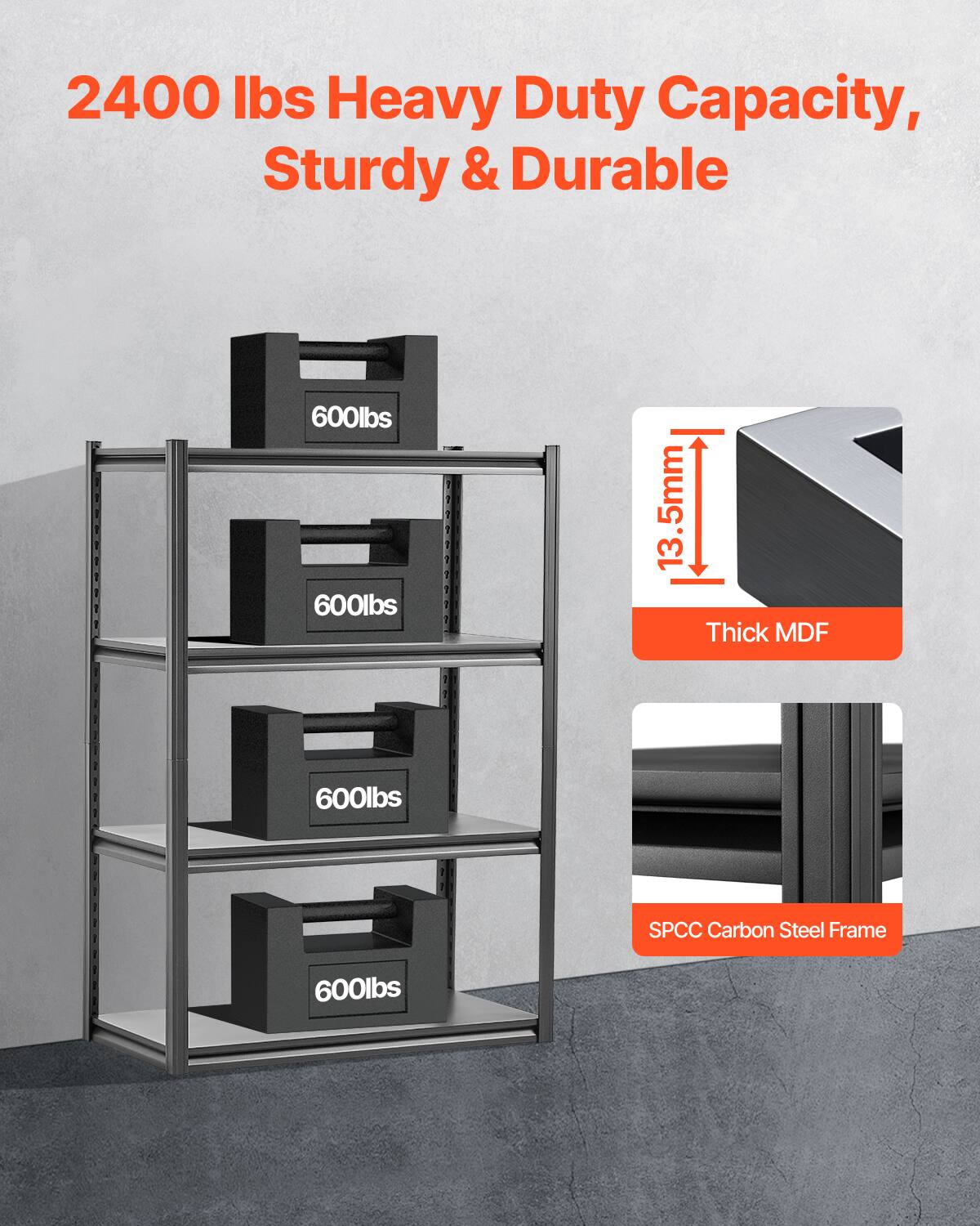 2400 lbs Heavy Duty Capacity, Sturdy & Durable, 600lbs, 600lbs, 13.5mm Thick MDF, 600lbs, SPCC Carbon Steel Frame, 600lbs