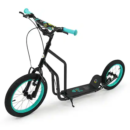 Front. Costway - Costway Youth Scooter with Adjustable Handlebar 16-Inch & 14-Inch Inflatable Wheels - Black.