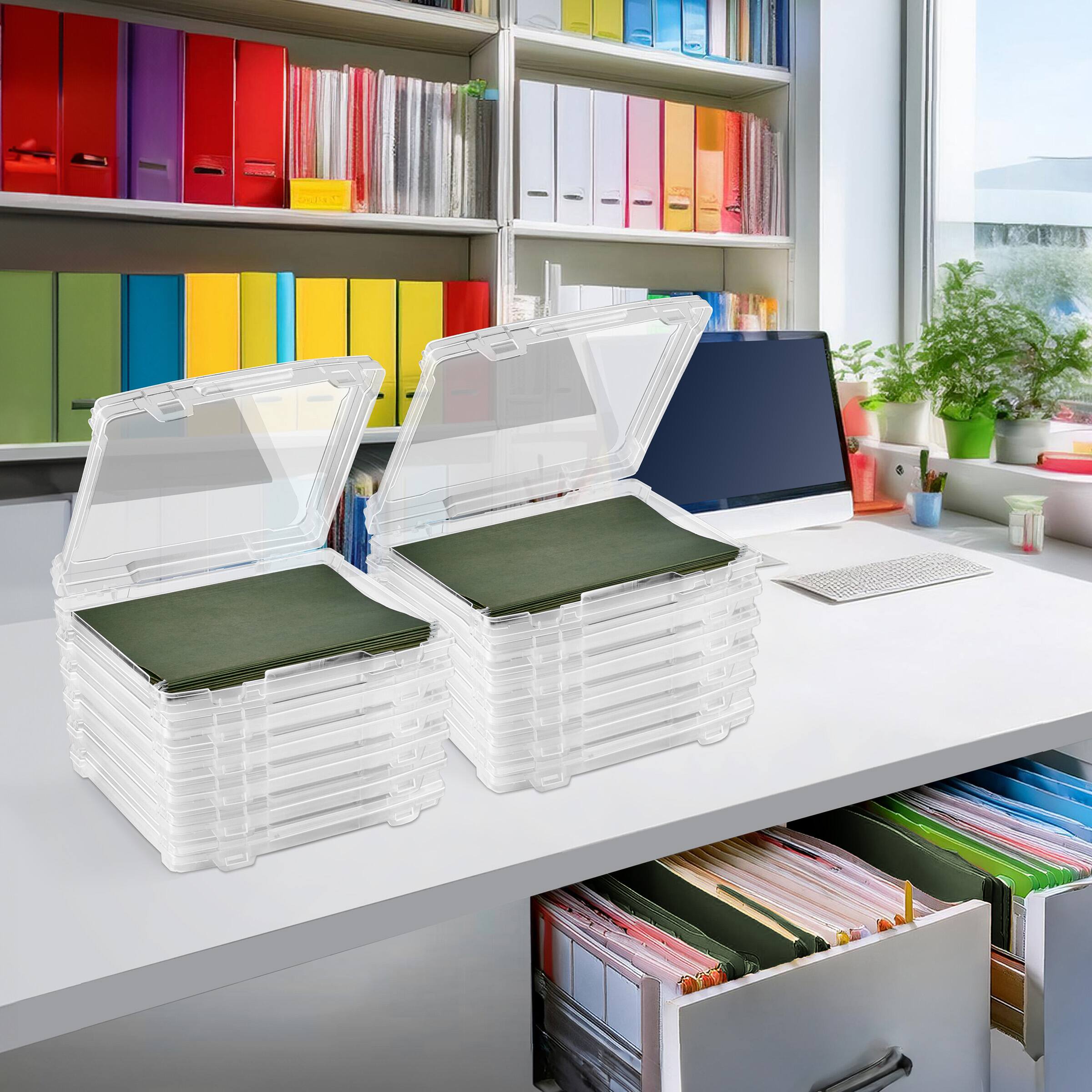 Angle. Sorbus - Sorbus Set of 12 Thin Hanging File Organizer Bin, Interior 10"x12" Clear Plastic Stackable for Document Storage - Clear.