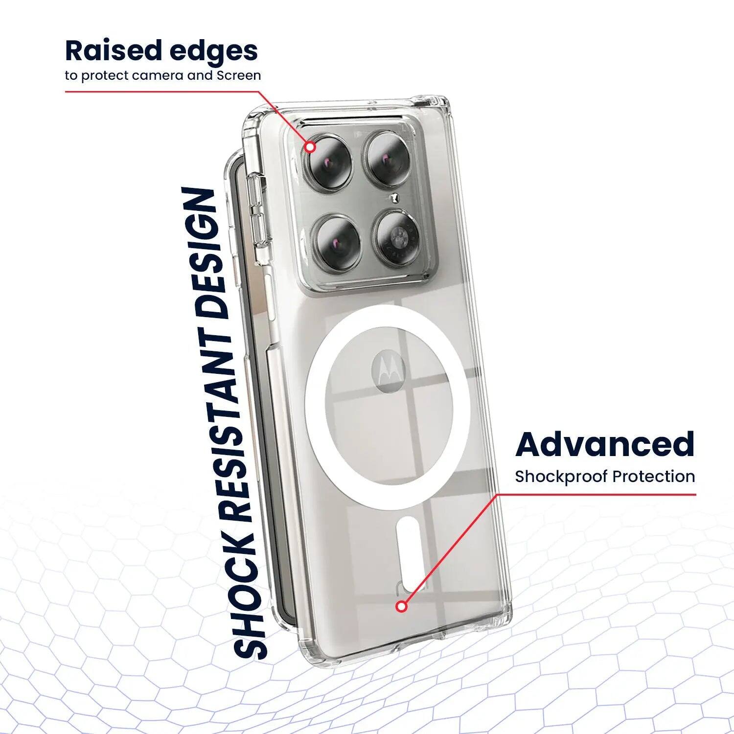 Raised edges to protect camera and Screen  
SHOCK RESISTANT DESIGN  
Advanced Shockproof Protection