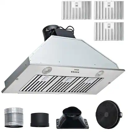 Front. Lycvki - 36 Inch Range Hood Insert 800CFM Stainless Steel Built-in Kitchen Vent Hood with Push Button Control - Stainless Steel.