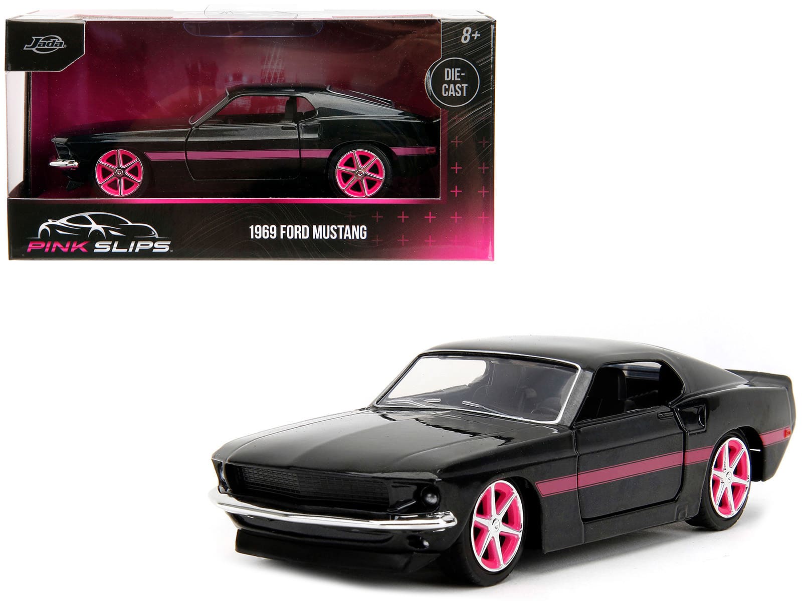 "1969 Ford Mustang Black Metallic with Pink Stripes and Wheels ""Pink Slips"" Series 1/32 Diecast Model Car by Jada - Multicolor" price history on PriceWatchPro