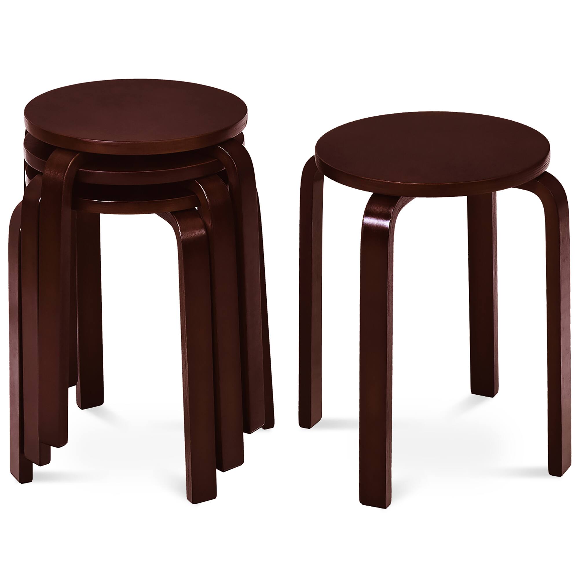 Gymax - Set of 4 18" Stacking Stool Round Dining Chair Backless Wood Home Decor - Brown