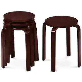 Gymax - Set of 4 18" Stacking Stool Round Dining Chair Backless Wood Home Decor - Brown
