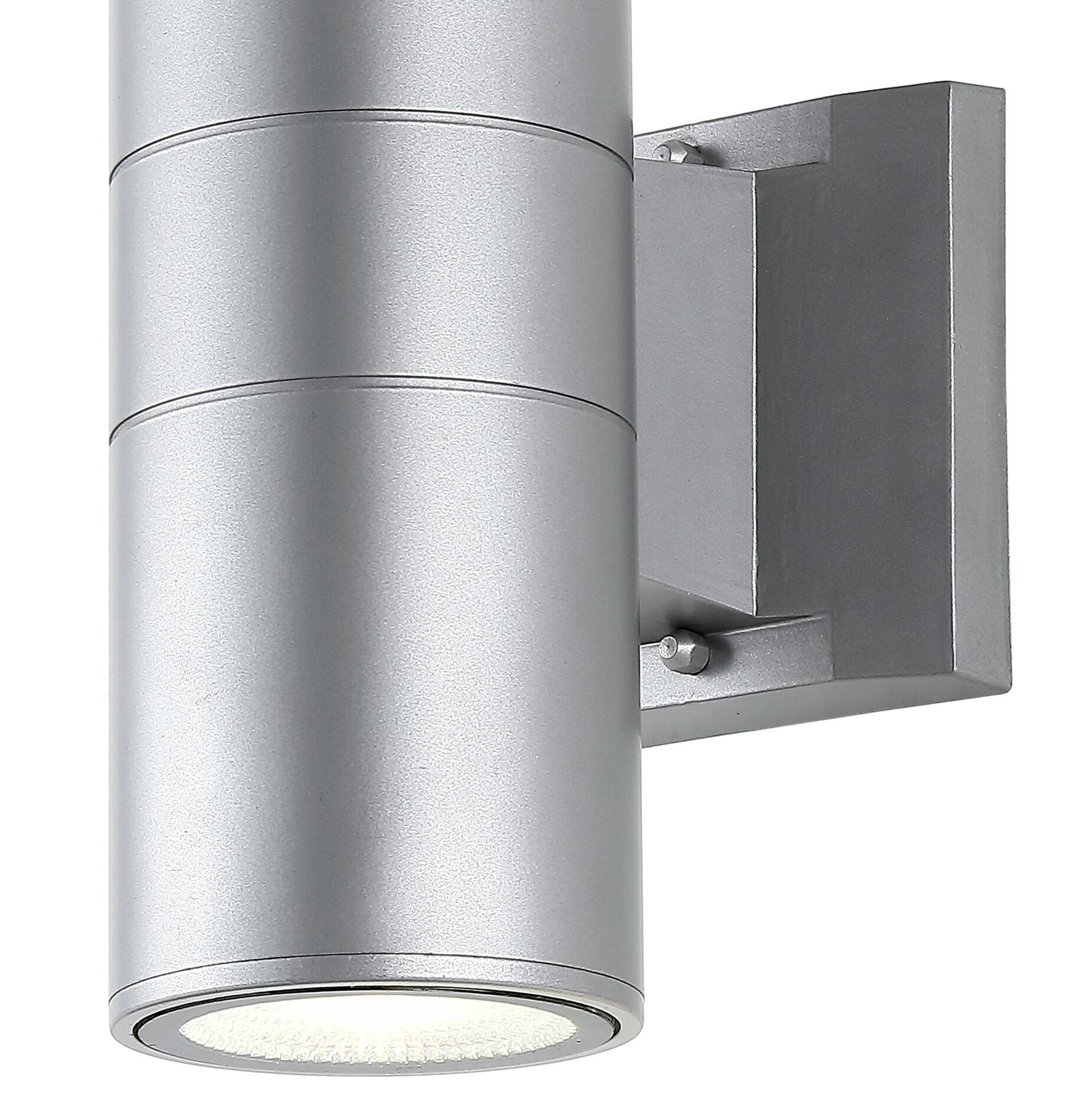 Alt View 4. Jonathan Y - Duo 6" 2-Light Modern Midcentury Cylinder Outdoor Metal/Glass Integrated LED Sconce with Uplight, Silver - Silver.
