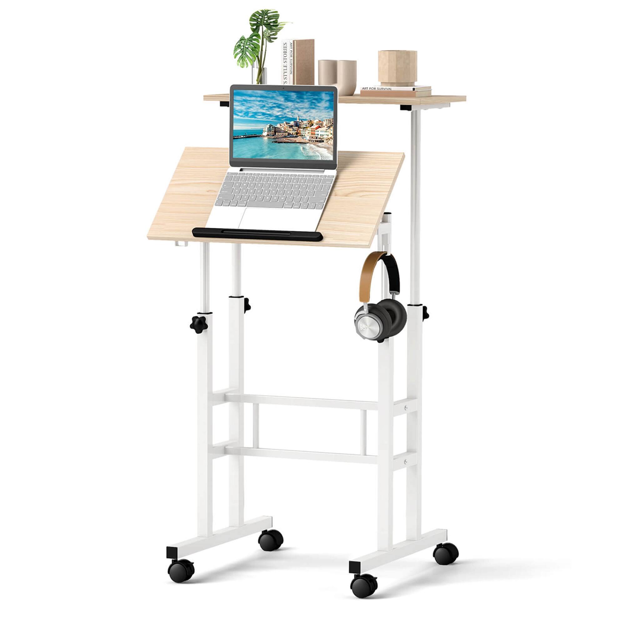 Costway - Mobile Standing Desk - Natural