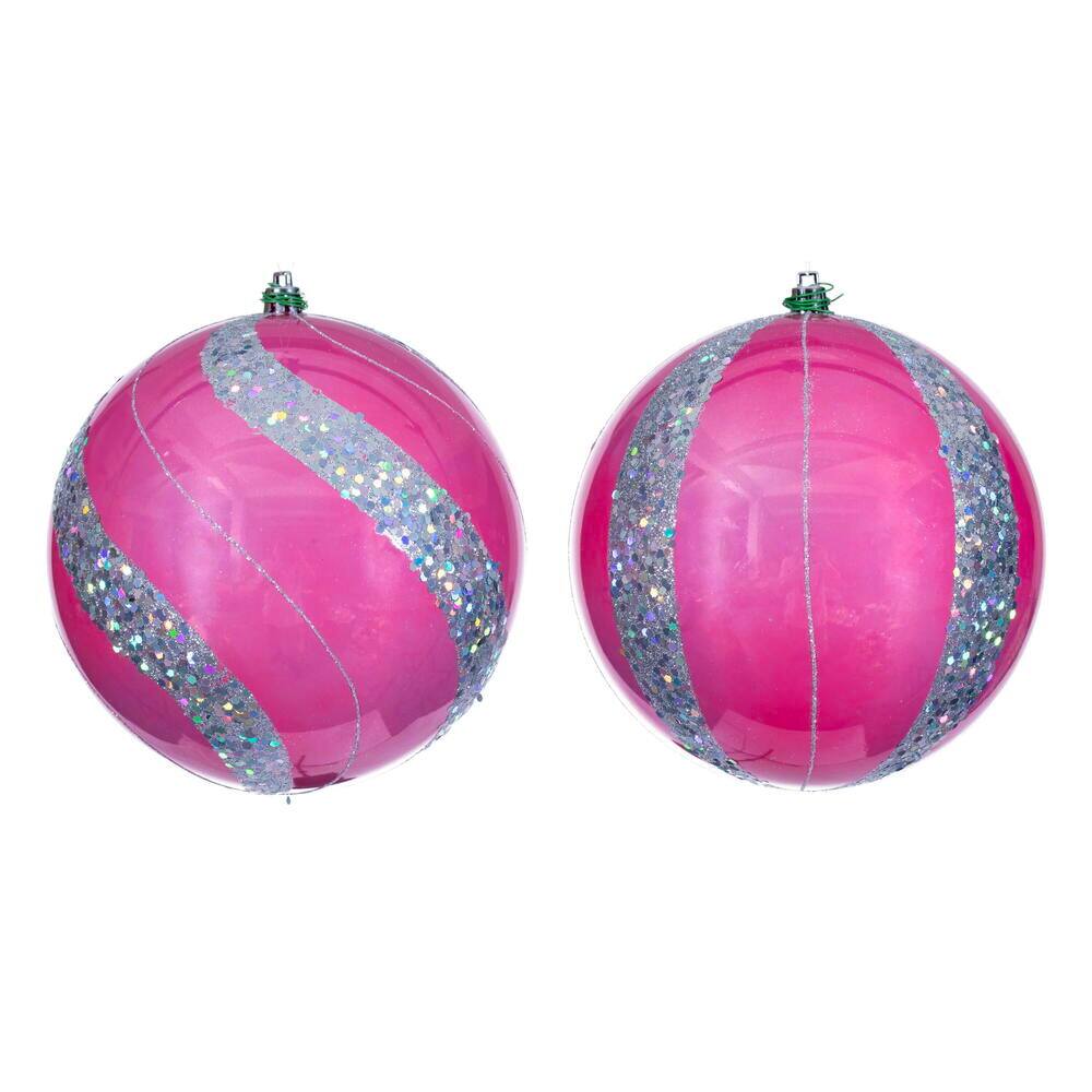 Front. Vickerman - 6" Pink Pearl Sequin Ball Ornament 4 Assorted - Pink.