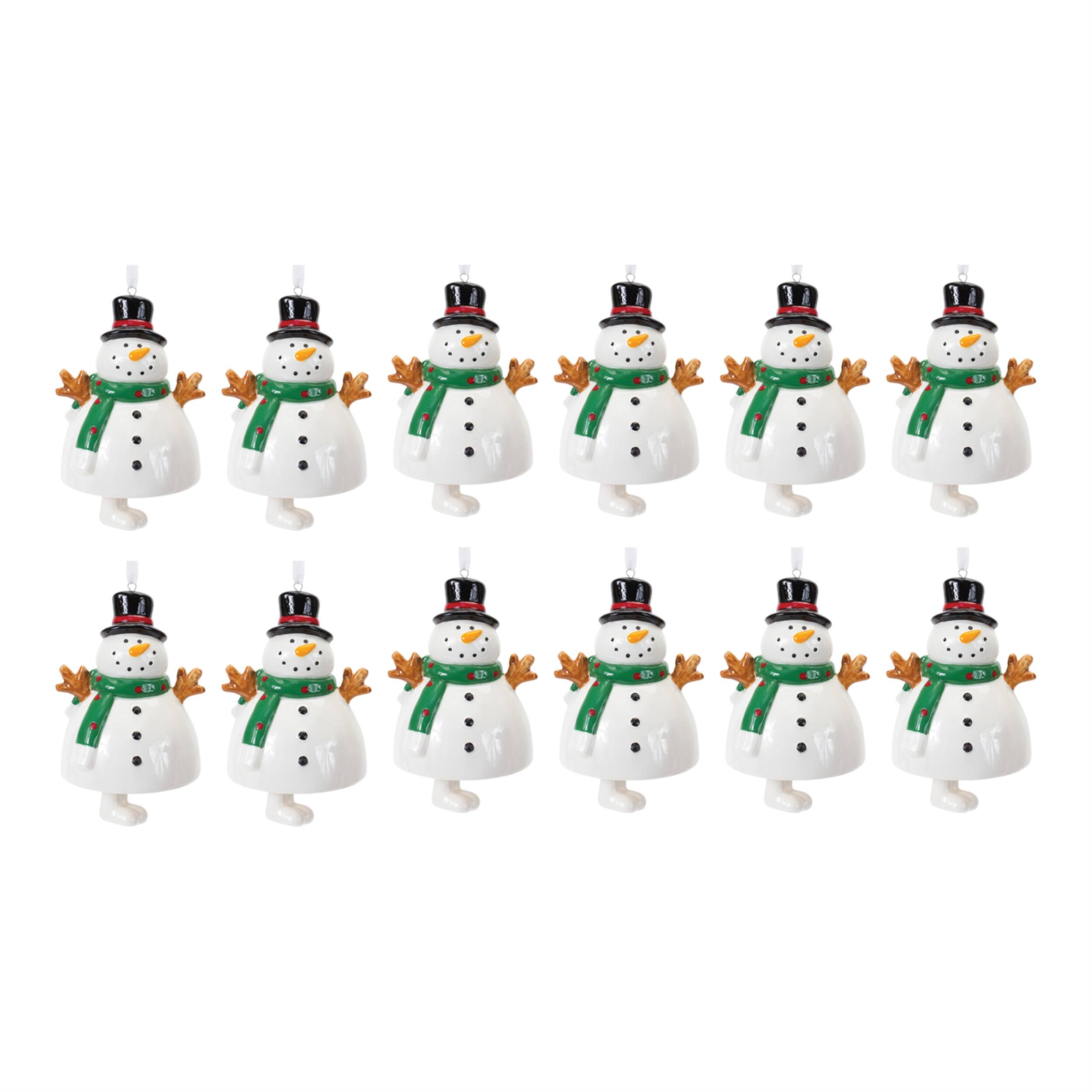 Left. BreeBe - Ceramic Snowman Bell Ornament (Set of 12) - White, Black.
