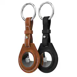 Vena - 2 Pack For Apple AirTag Holder, AirTag Keychain Leather, AirTag Case Cover For Pet Dog Cat Collar Luggage, Black & Brown - Multicolored
