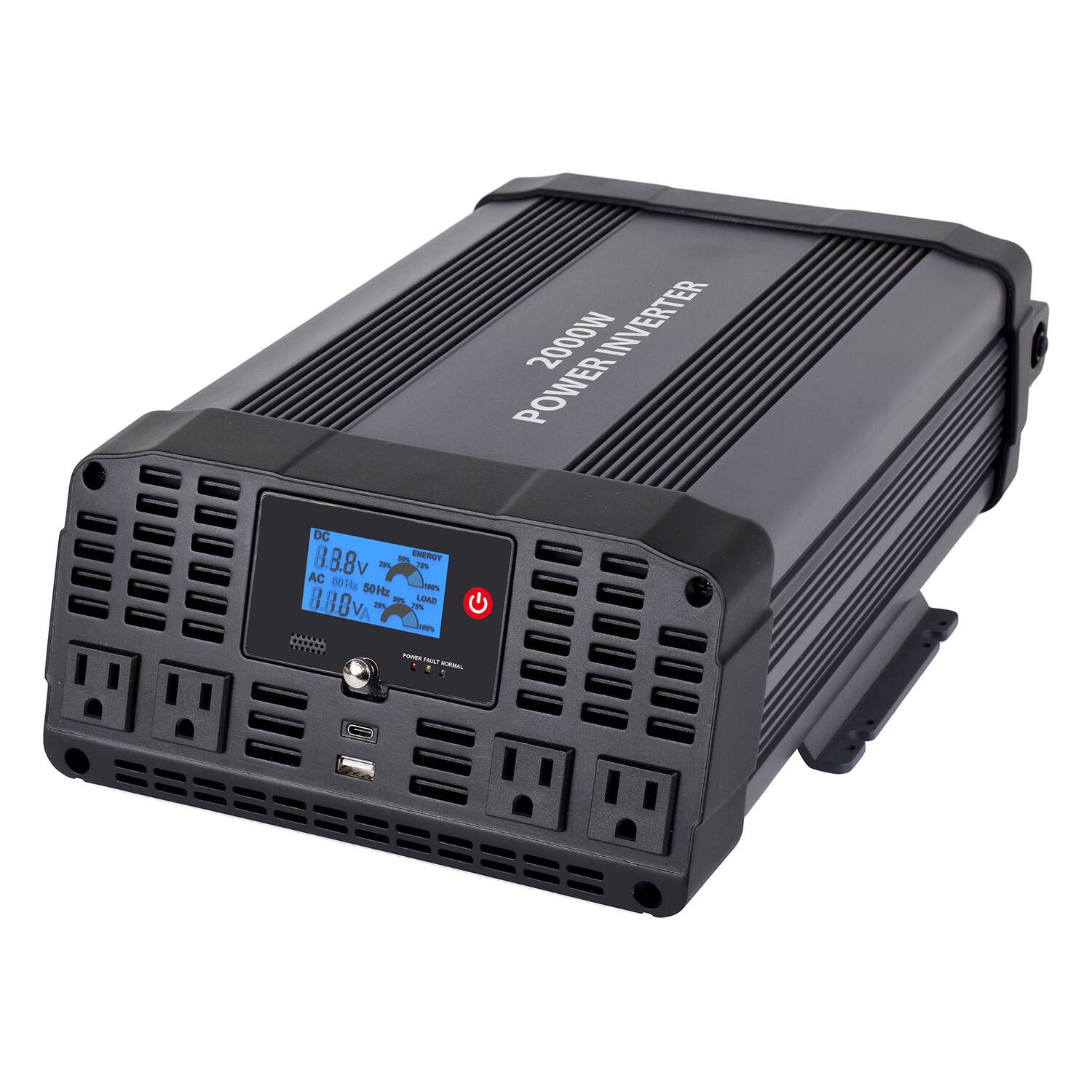 TECHNAXX - 5045 TE22 2,000-Watt Sine-Wave Power Inverter, 4 AC Outlets and 2 USB Ports, 5045 - Black