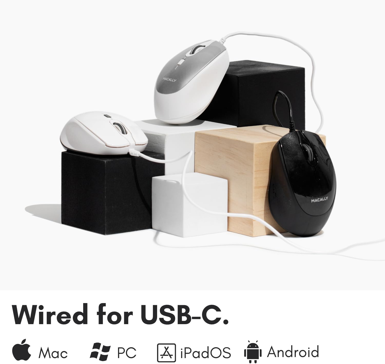 Macally USB C Mouse for Mac Sculpted for Comfort Wired Type C for