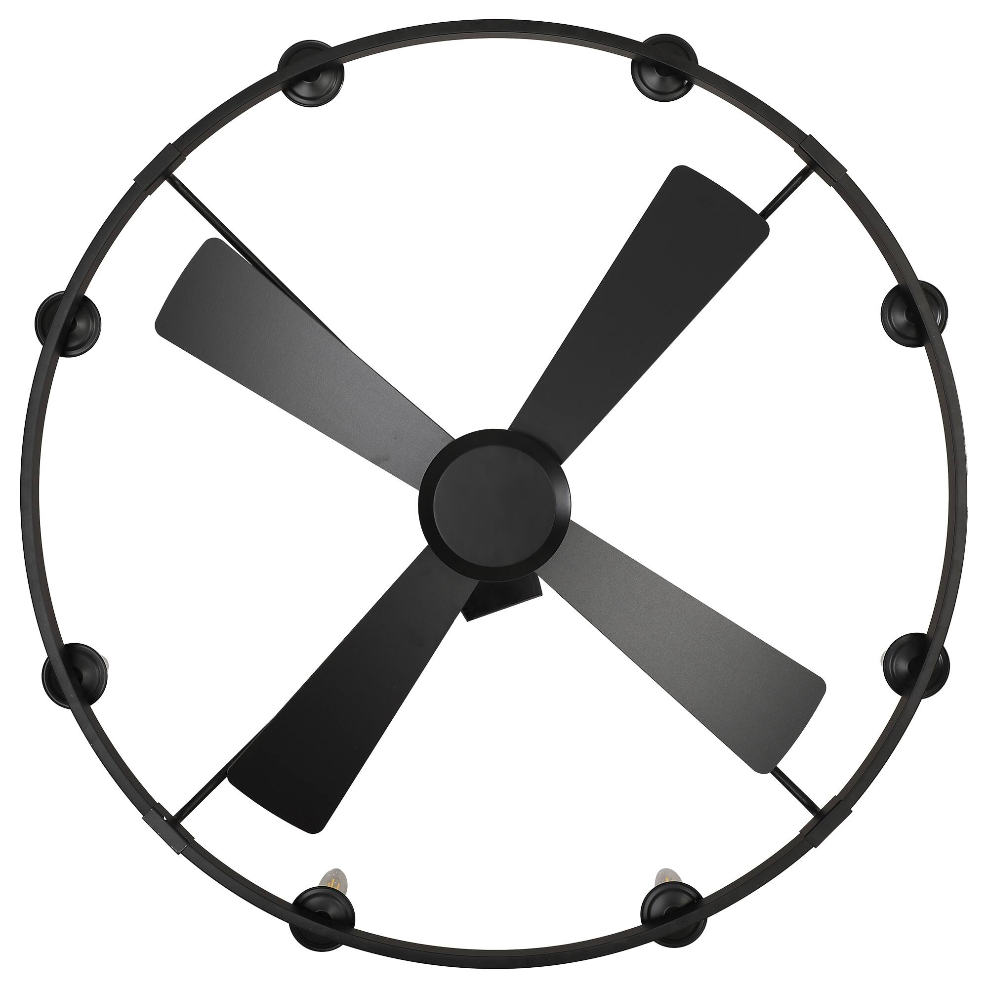Alt View 8. Vaczon - 43" Industrial Matte Black Caged Wagon Wheel Rustic Chandelier Ceiling Fan with Remote - Matte Black.