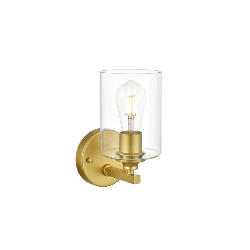 Back. Living District - Mayson 1 light Brass and Clear Bath Sconce - Brass And Clear.