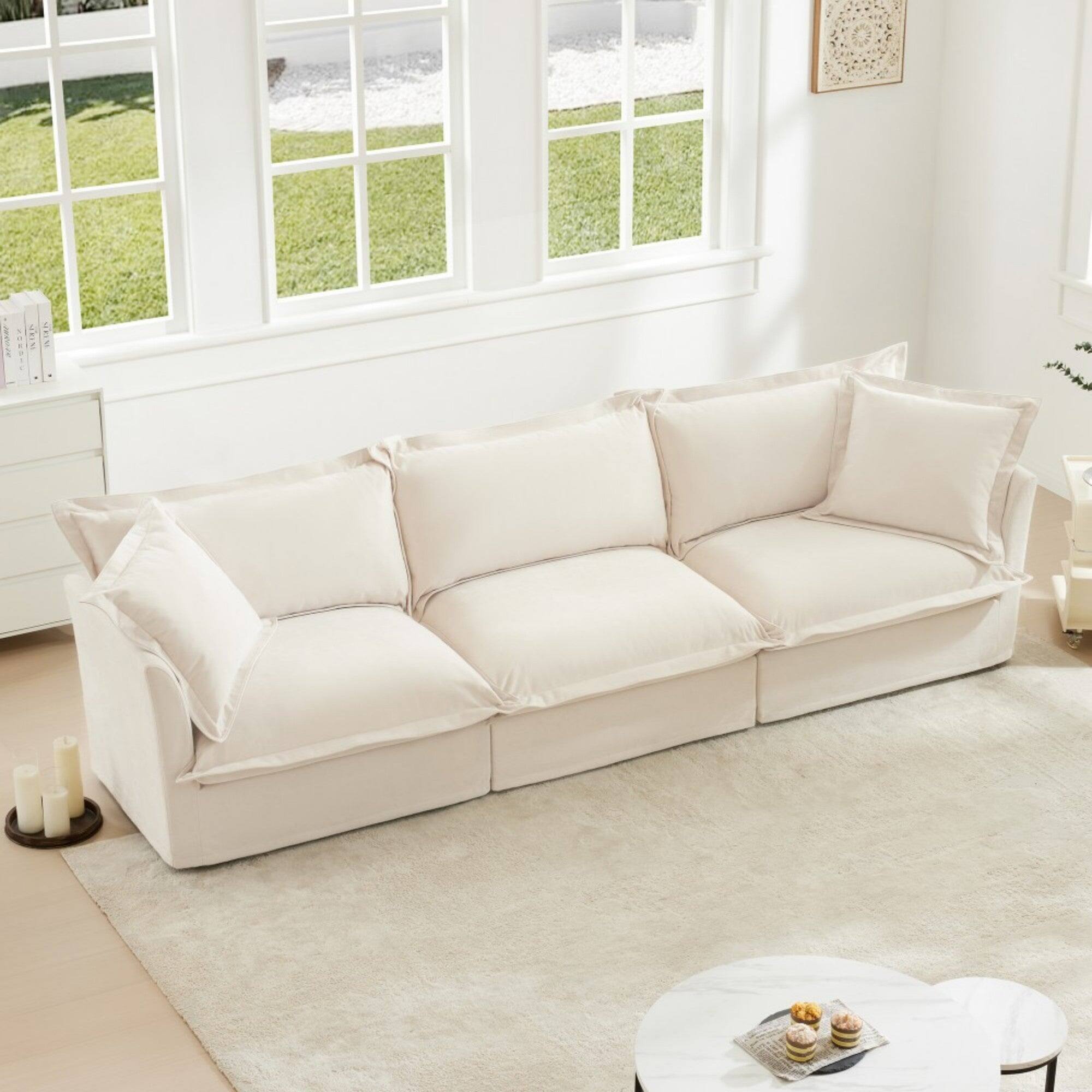Alt View 10. Boyel Living - Chenille Slipcovered 3 Seater Deep Seat Sofa - Cream.