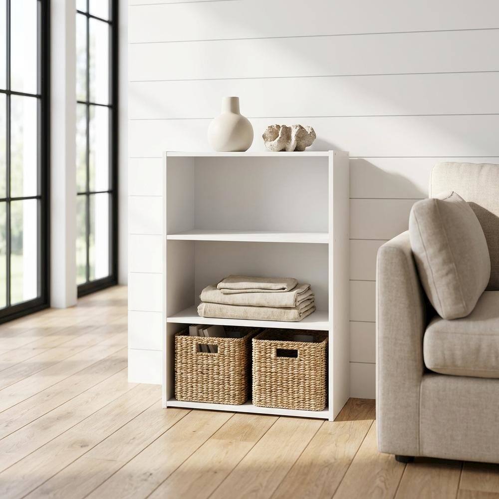 Angle. FurniFact - Wooden bookcase with open shelving for versatile storage and display - Plain White.