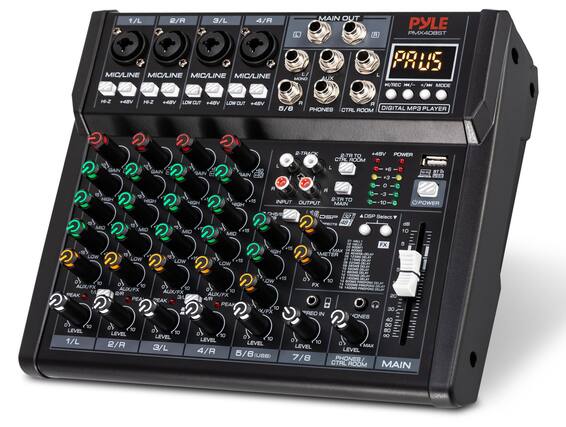 1/L 2/R 3/L 4/R MAIN OUT A PYLE PMX40BST MIC/LINE MIC/LINE MIC/LINE MIC/LINE L/ MONO AUX R M/REC 144/- +/M MODE HI-Z +48V H-Z +40V LOW +40V LOW CUT +4BV R R 5/6 PHONES CTRL ROOM DIGITAL MP3 PLAYER " GAIN 15 HIGH 9 GAIN E HIGH of GAIN HIGH CO RAIN C4O 15 HIGH R-TRACK R INPUT OUTPUT 2-TR TO +4DV POWER CTRL ROOM L 6 T0P0 STS + 092 O -3 2-TR TO MAIN 10 POWER 15 MID 15 MIO MID MID 15 CHOVE 32 ETO 48 OSP Select du 10 -15 15 LOW LOW 10 AUX/FX 10 AUX/FX 1/2 2/R DEAK PEA D TO LEVEL TO LEVEL 1/L 2/R HAGLI HALLO FX 5 +15 ROOM GH MAX O2 AMETER REYERB-DELAY