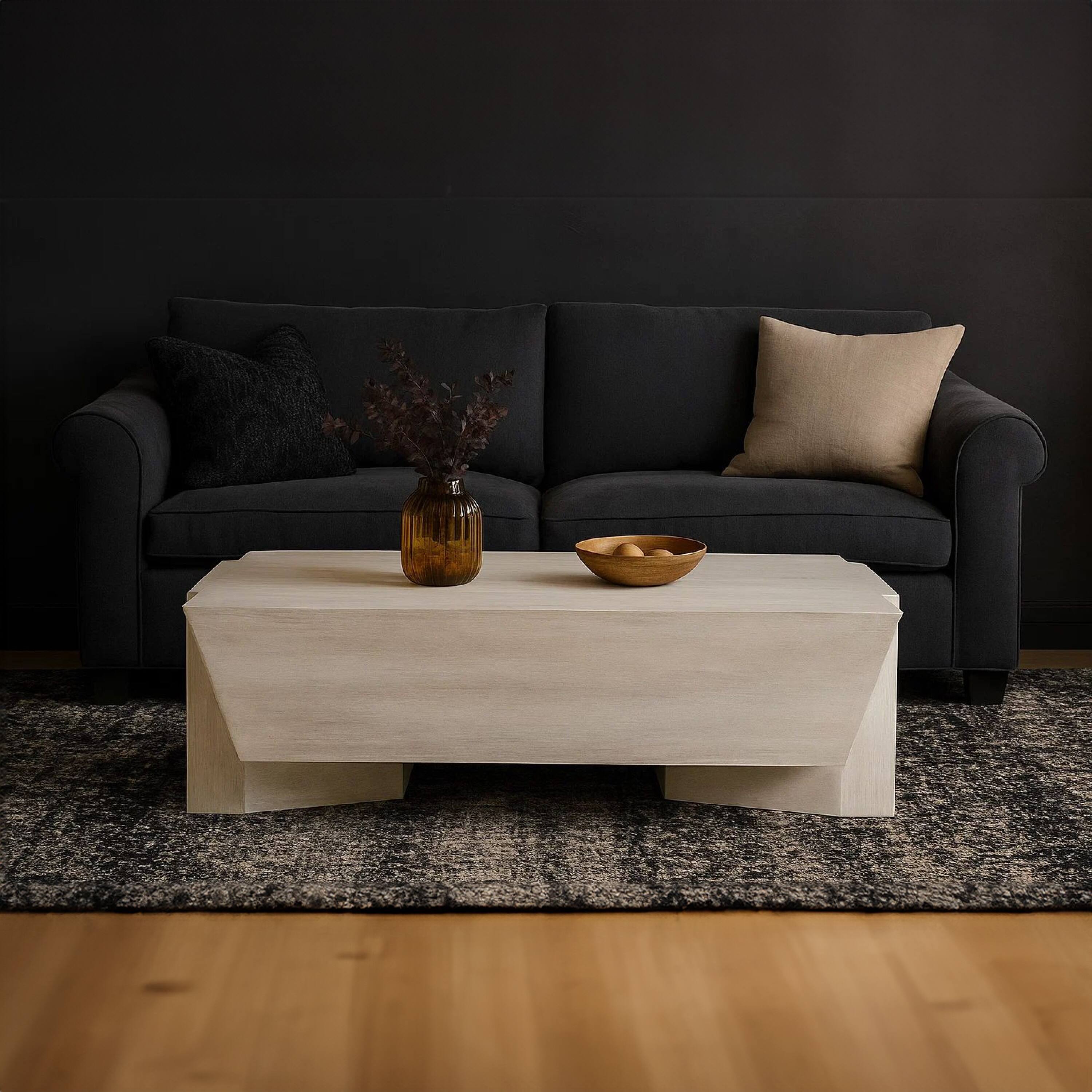 Alt View 5. Manhattan Lane - Joanie Coffee Table | 45" Rectangular Biscotti White Handcrafted Mango Wood | Solid Asymmetric Base - White.