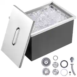 VEVOR - Drop in Ice Chest, 22"L x 17"W x 12"H Stainless Steel Ice Cooler, Commercial Ice Bin with Cover - Silver
