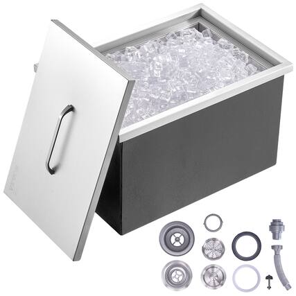 Front. VEVOR - Drop in Ice Chest, 22"L x 17"W x 12"H Stainless Steel Ice Cooler, Commercial Ice Bin with Cover - Silver.