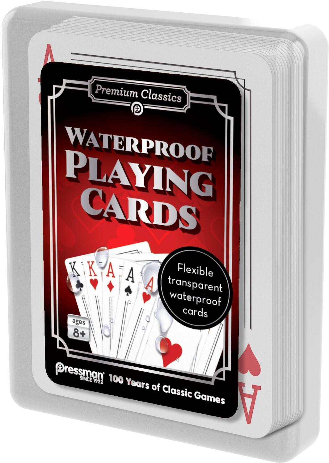 Premium Classics WATERPROOF PLAYING CARDS  
Flexible transparent waterproof cards ages +8  
Pressman SINCE 1922 100 Years of Classic Games