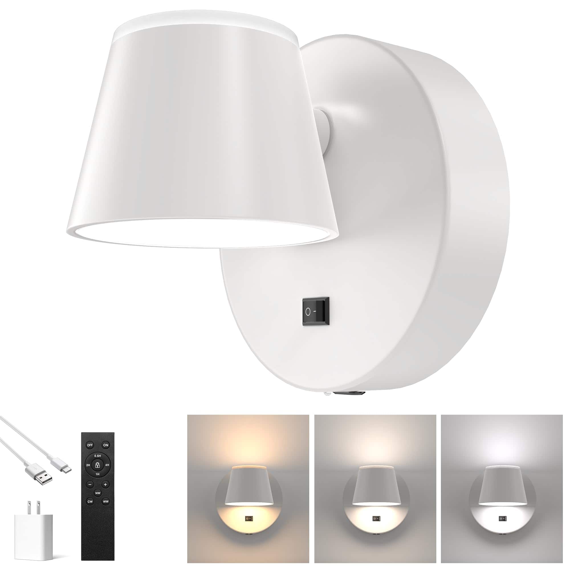 TECH SAFARI - Operated Wall Lights Set Of Two Led Rechargeable Sconce With mah cct And Dimmable Magnetic Rotation Cordles - White 1 PC Battery operated