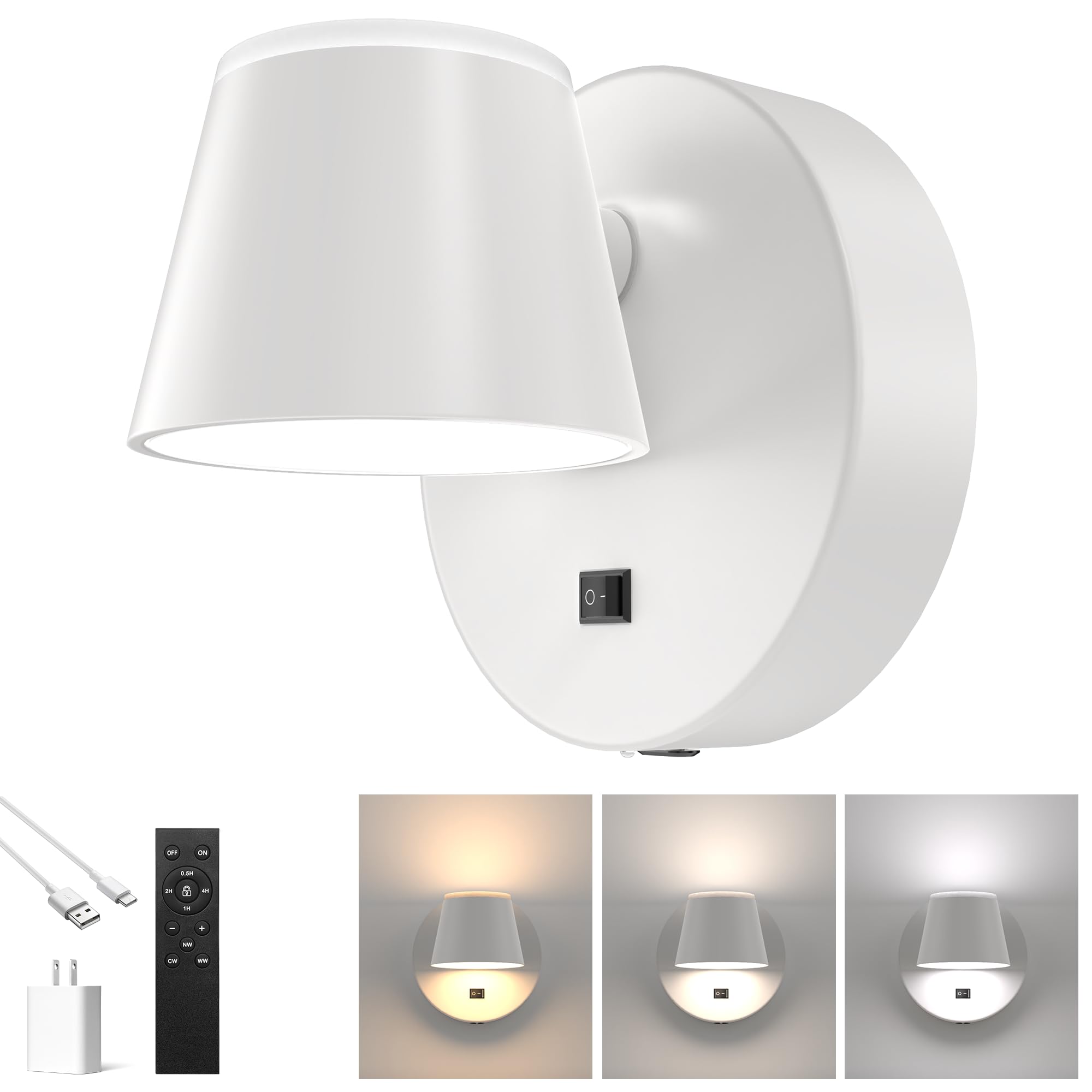 Front. TECH SAFARI - Operated Wall Lights Set Of Two Led Rechargeable Sconce With mah cct And Dimmable Magnetic Rotation Cordles - White 1 PC Battery operated.