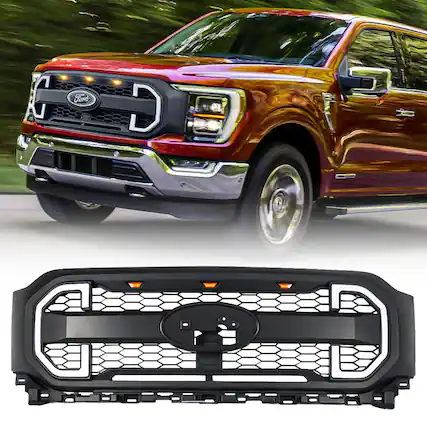 Front. AMERICAN MODIFIED - AMERICAN MODIFIED Raptor Style Mesh Grille Compatible with 2021-2023 Ford F150 - Matte Black.