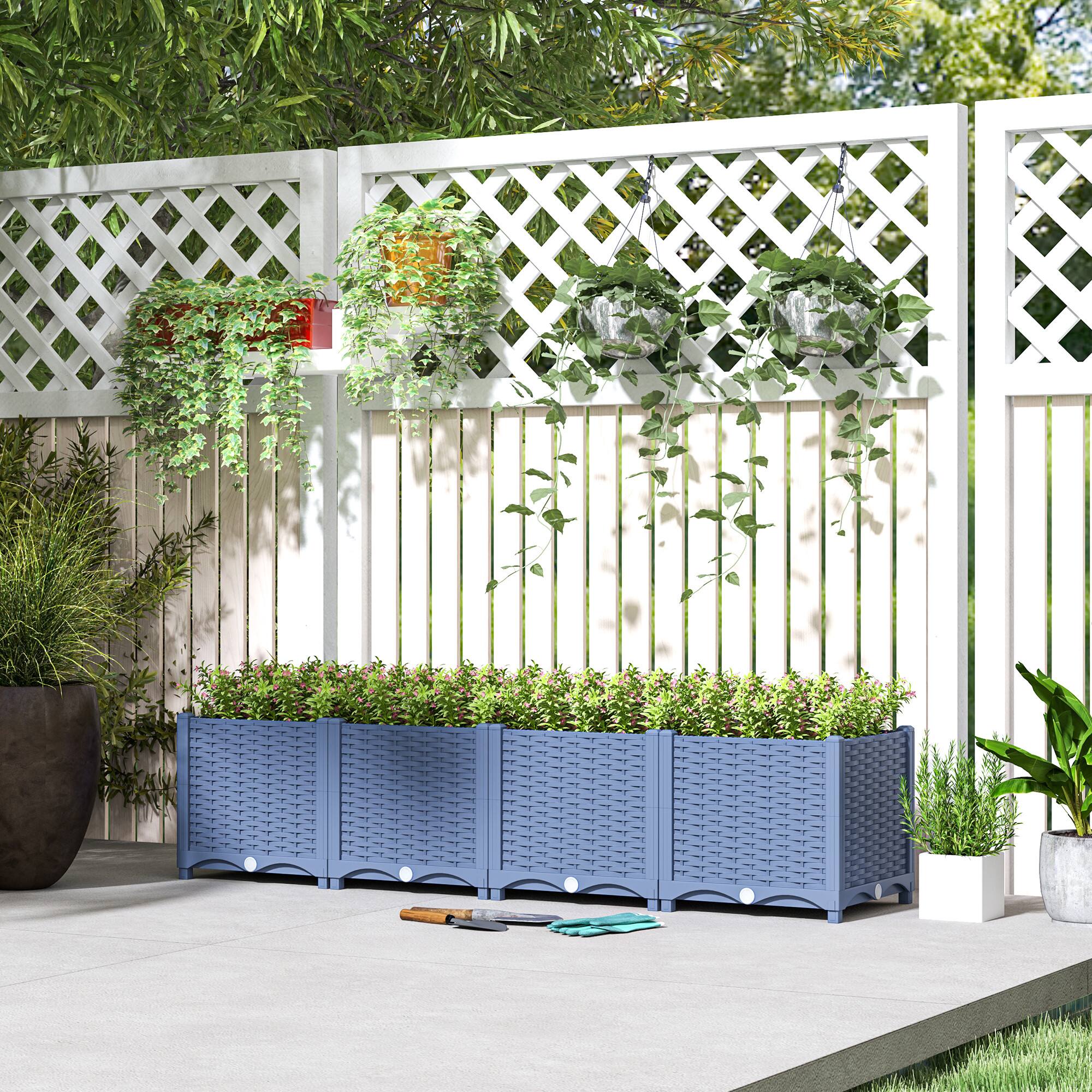 Alt View 1. Outsunny - Raised Garden Bed, 5 x 1 x 1 ft Outdoor Flower Box with Drainage Holes for Vegetables - Blue.
